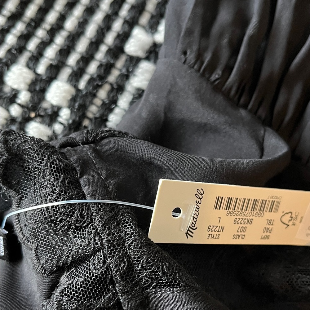Madewell Silk Lace Inset Long Sleeve Black Top Delicate Intricate Romantic Flowy - Picture 13 of 16